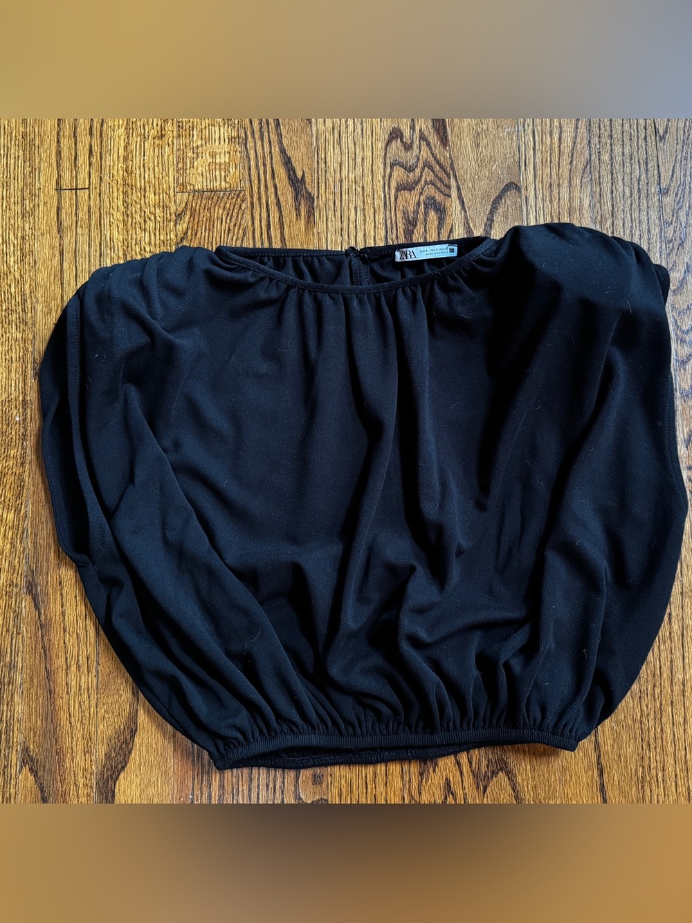 ZARA Black Solid Round Neck Pleated Elasticated Sleeveless Crop Blouse Size S